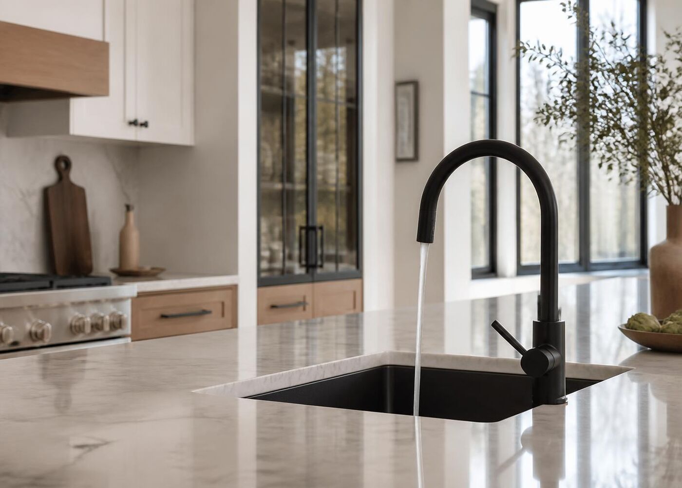 Modern kitchen interior with a clean sink area
